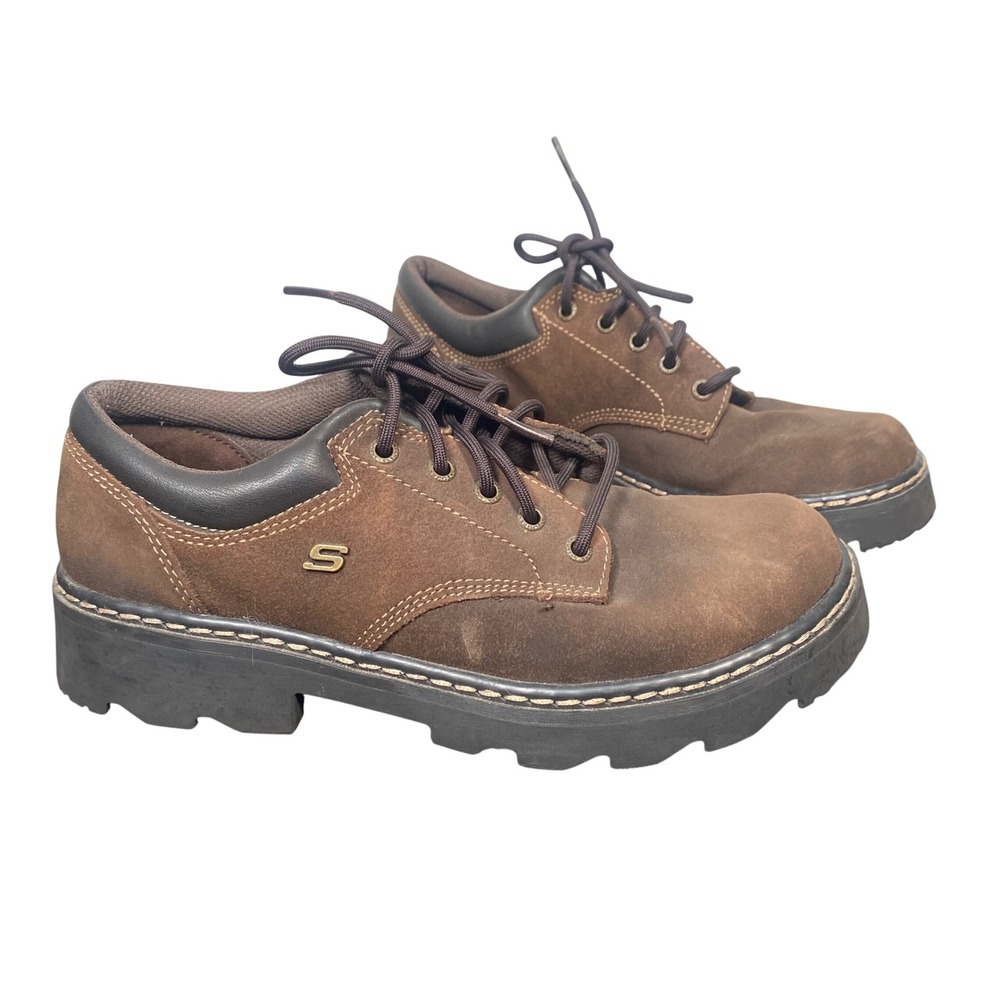 Skechers Parties Mate Oxford Shoes Womens 10 Brown Suede Chunky Y2K 90s Style